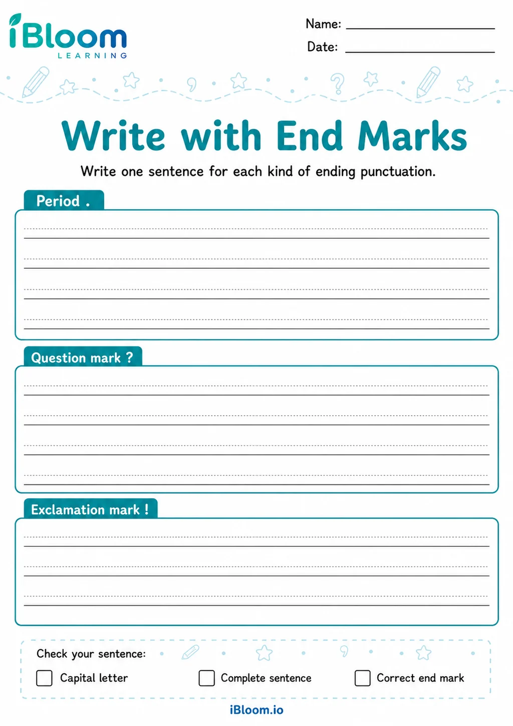 Preview page 1 of Ending Punctuation — Write and Apply