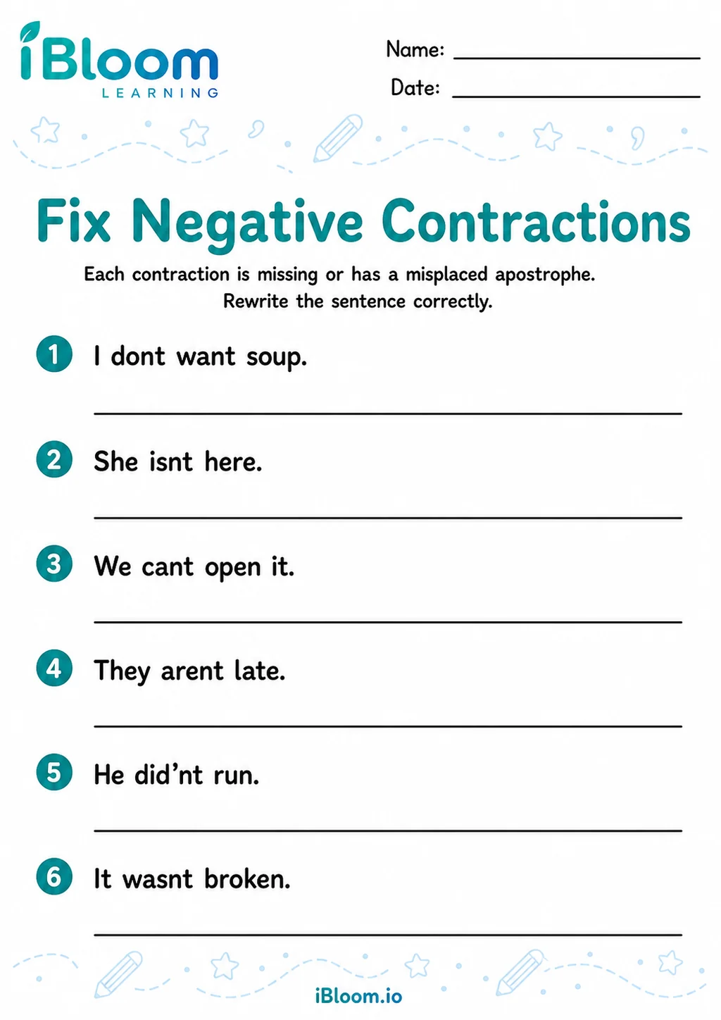Preview page 1 of Negative Contractions — Edit and Correct