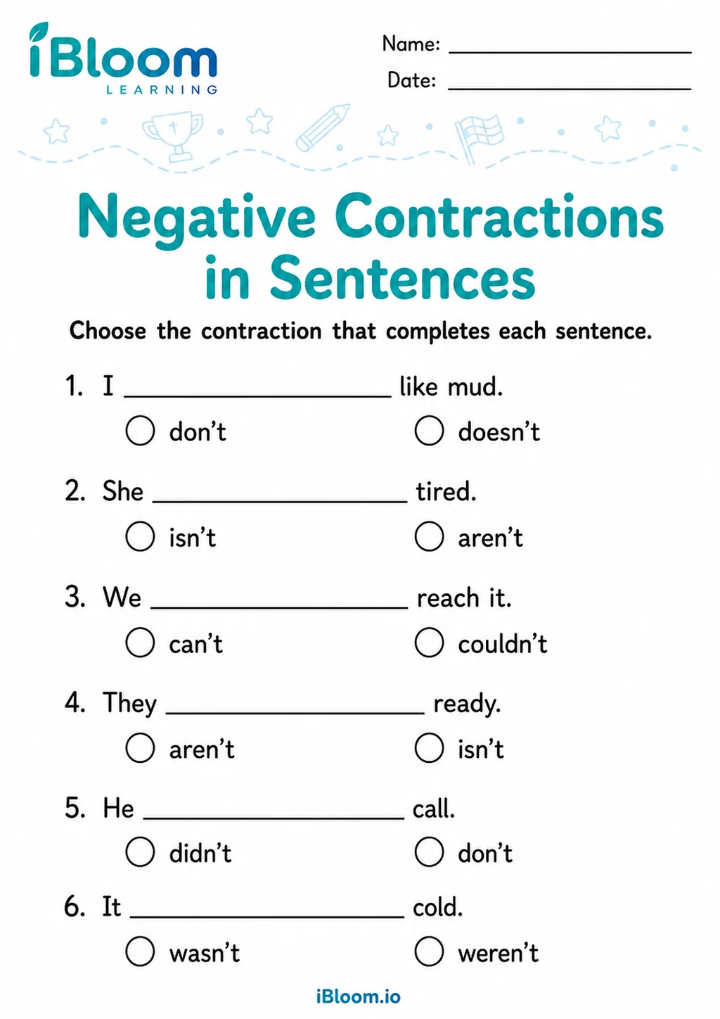 Preview page 1 of Negative Contractions — Sentence Practice