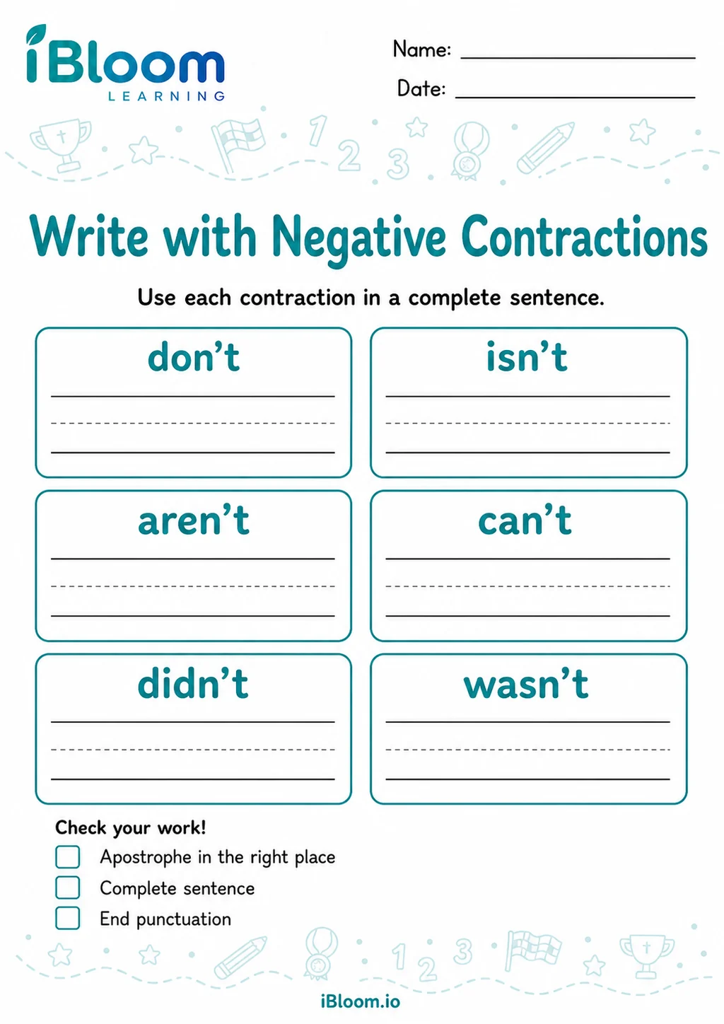 Preview page 1 of Negative Contractions — Write and Apply