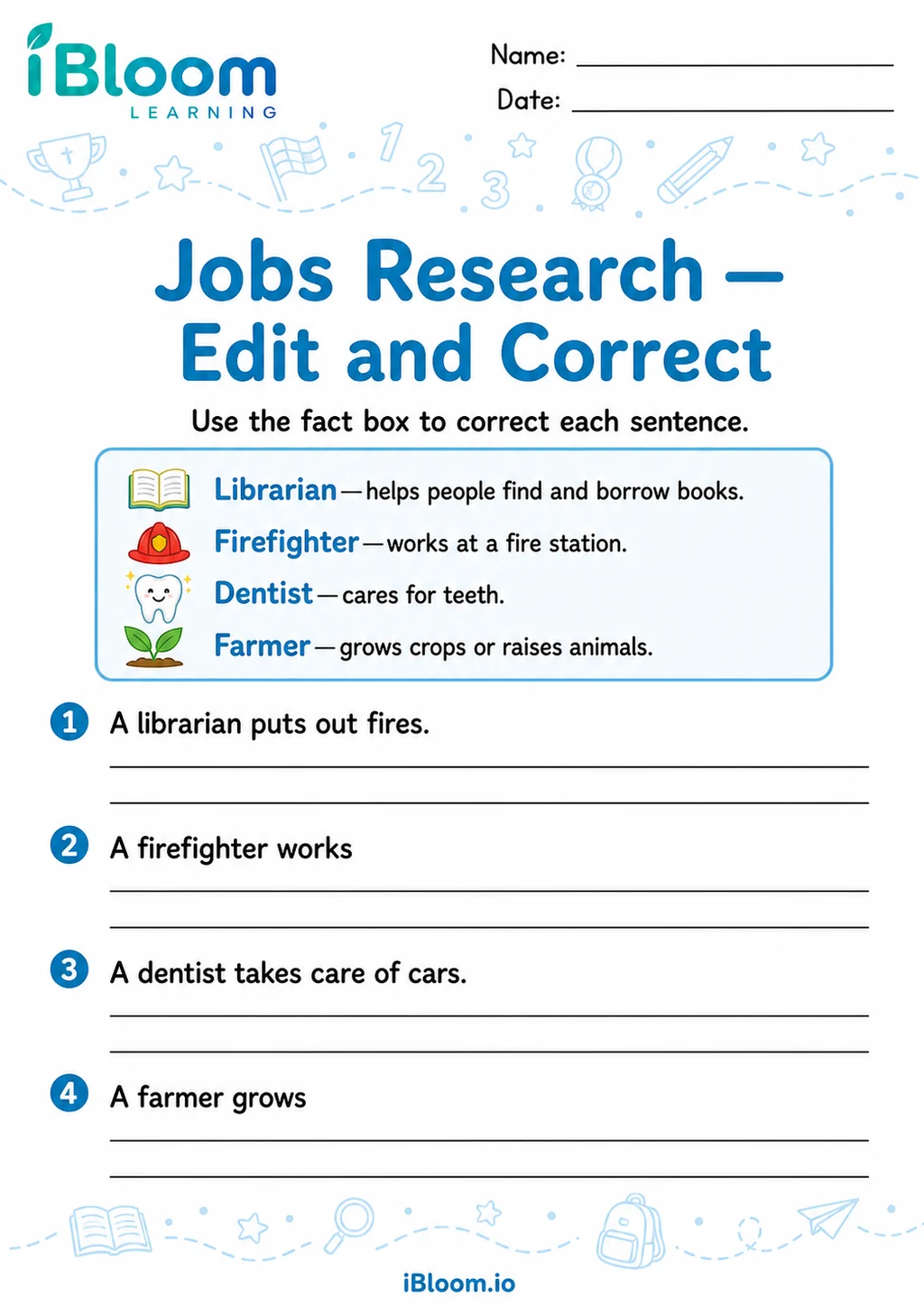 Preview of Jobs — Edit and Correct worksheet