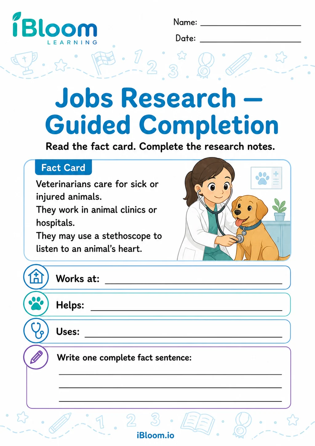 Jobs — Guided Completion printable Grade 2 worksheet preview