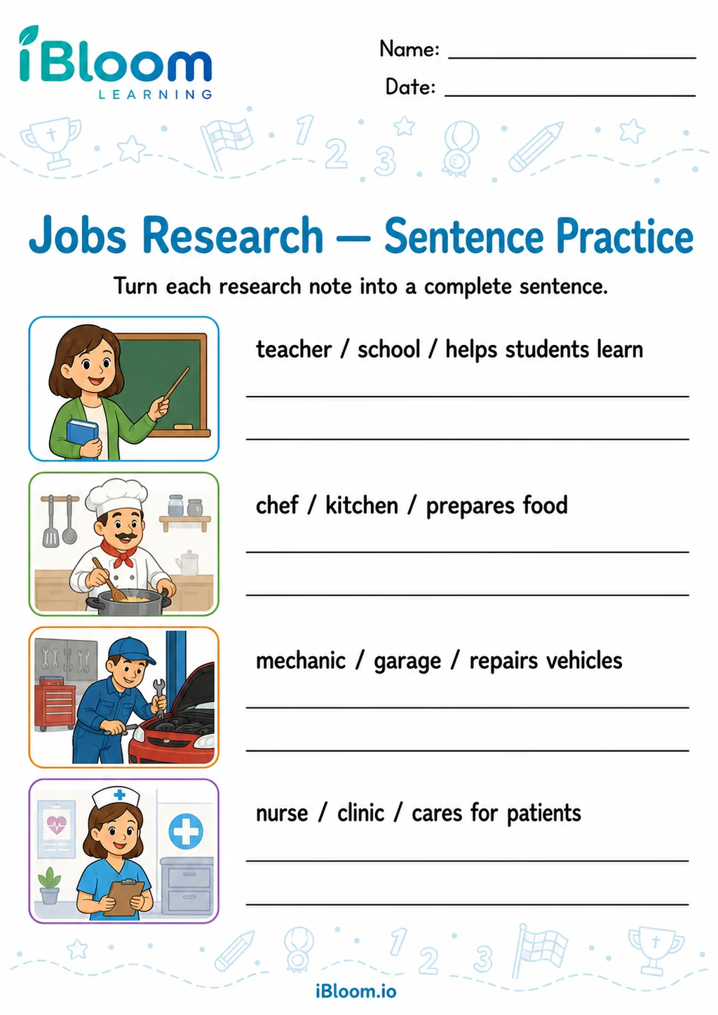 Preview of Jobs — Sentence Practice worksheet