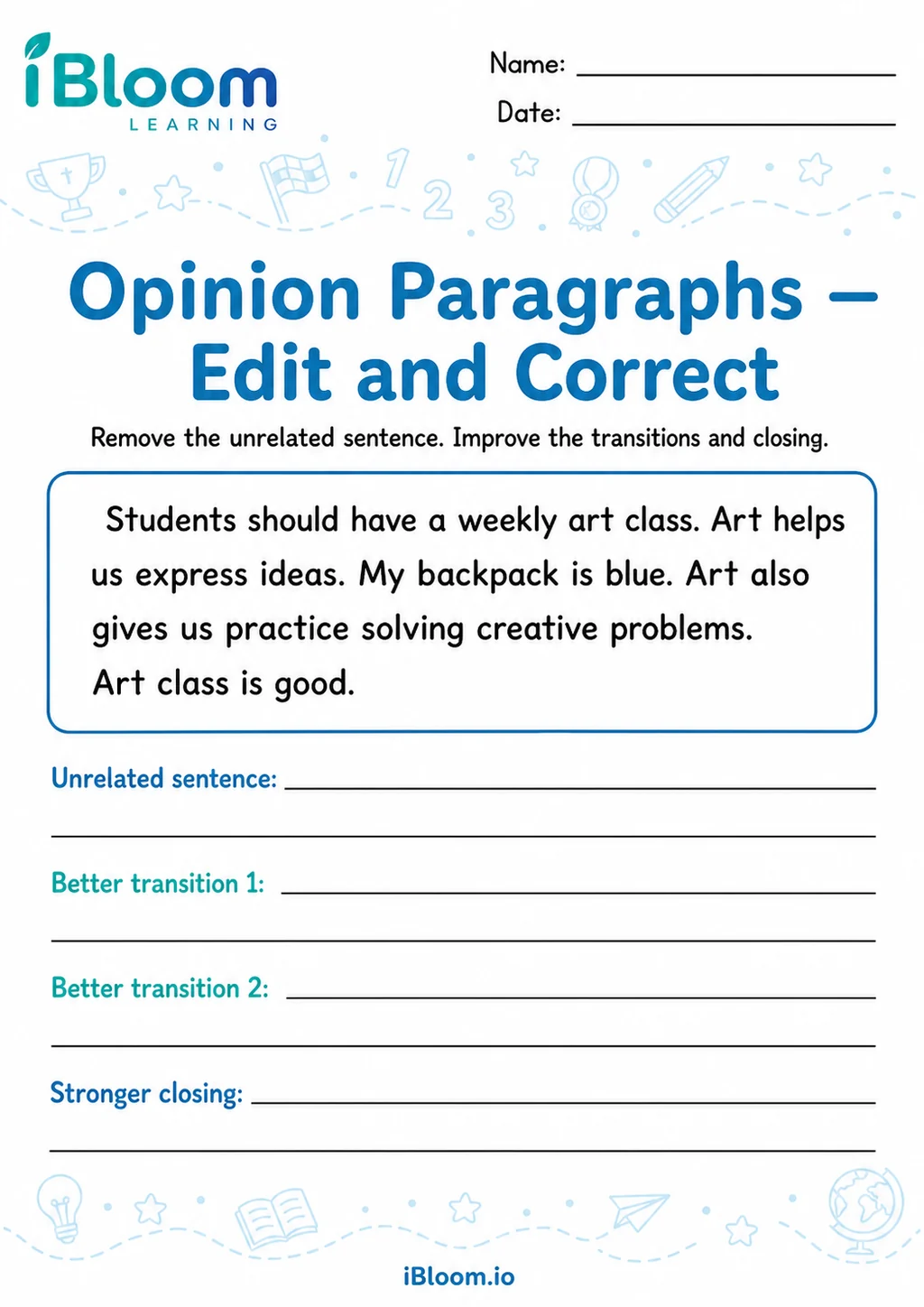 Preview of Opinion Paragraphs — Edit and Correct worksheet
