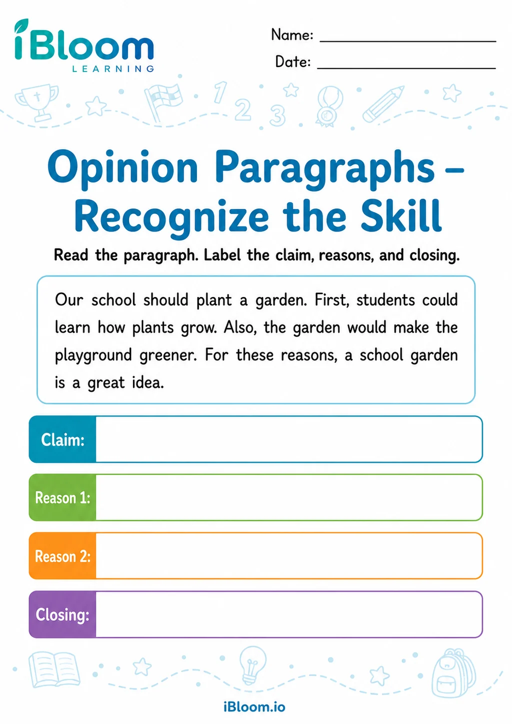 Preview page 1 of Opinion Paragraphs — Recognize the Skill