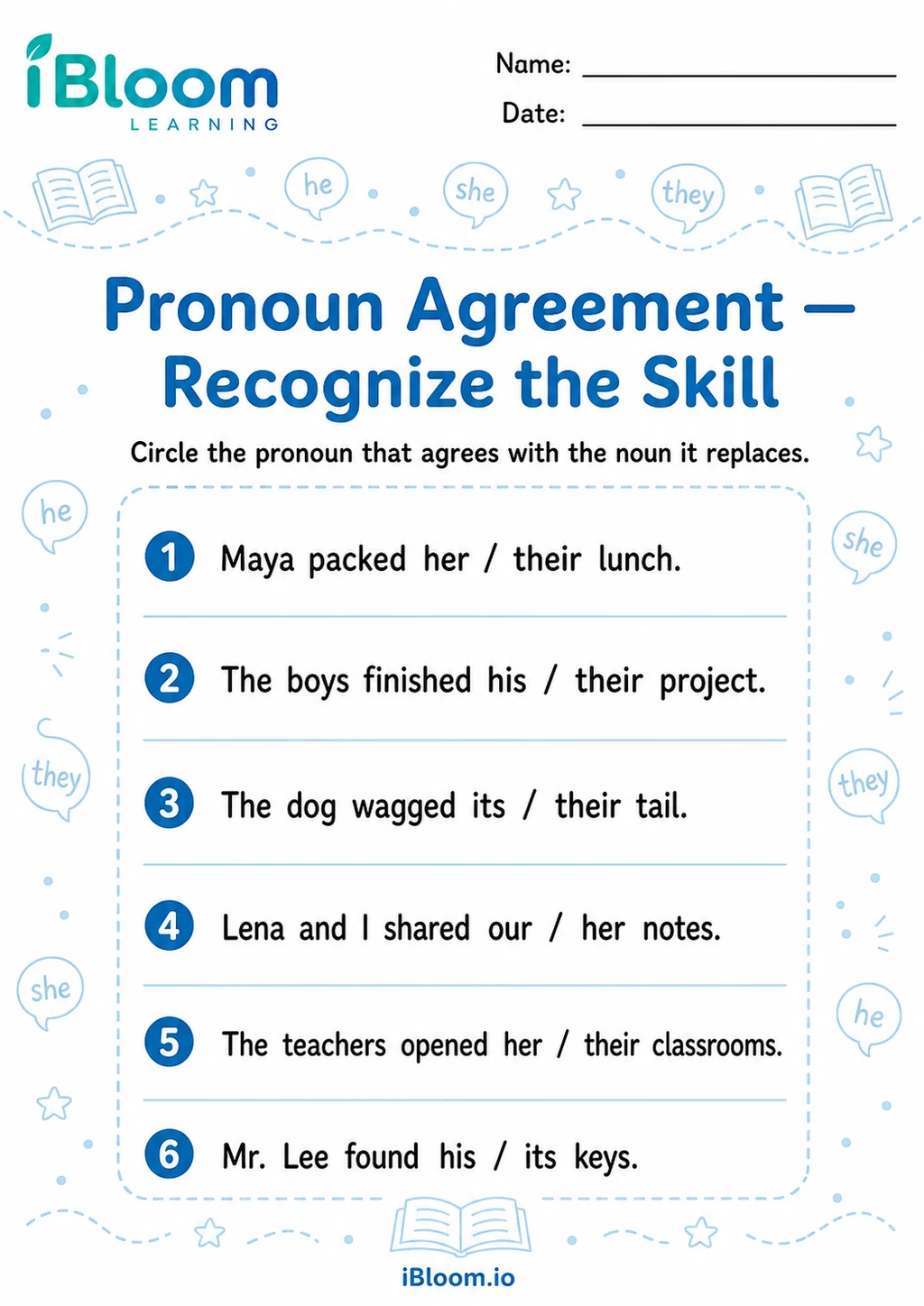 Preview page 1 of Pronoun Agreement — Recognize the Skill