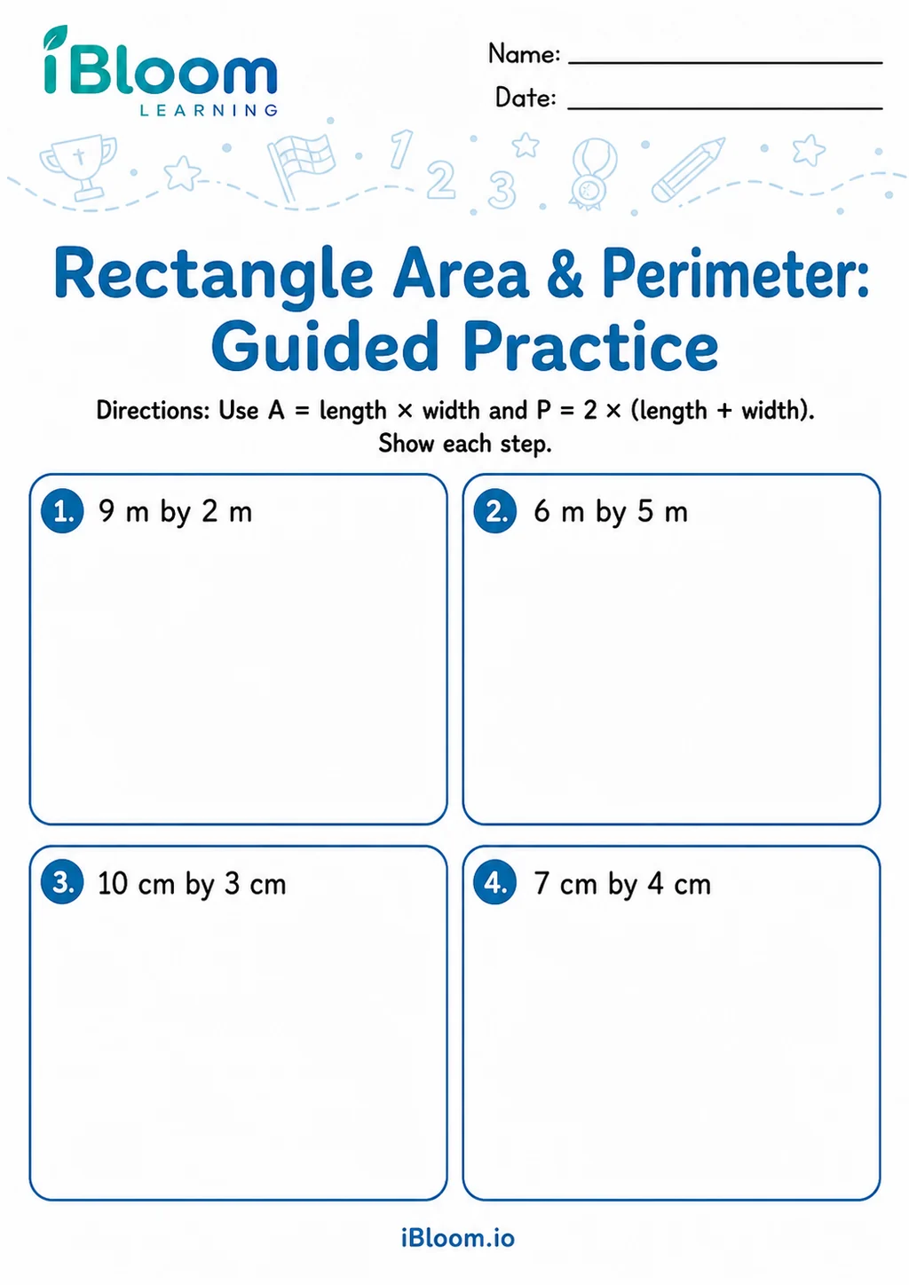 Preview page 1 of Rectangle Area Perimeter — Guided Practice