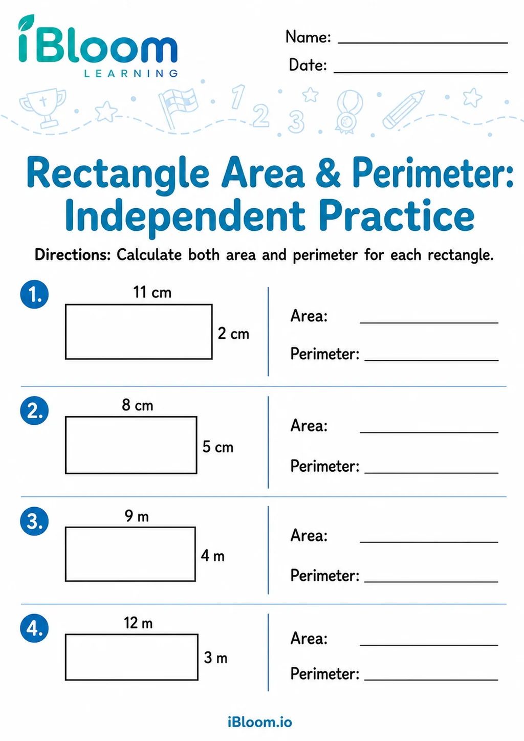 Preview of Rectangle Area Perimeter — Independent Practice worksheet