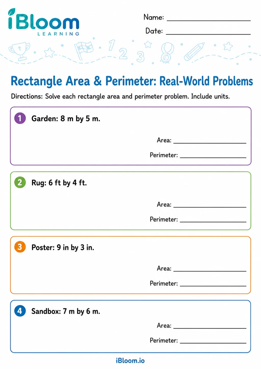 Preview page 1 of Rectangle Area Perimeter — Real-World Problems