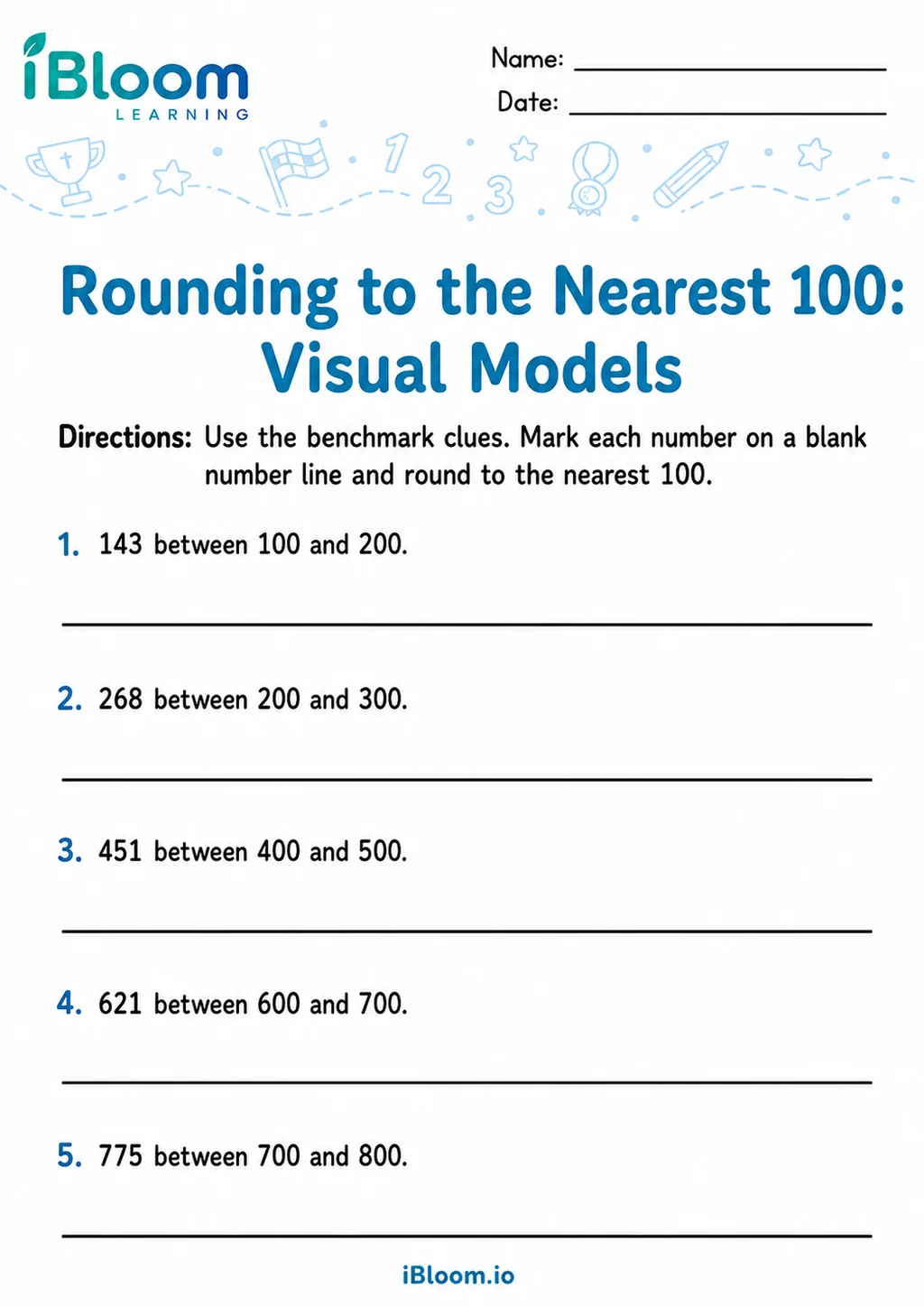 Preview page 1 of Round 3 Digit Numbers Nearest 100 — Visual Models