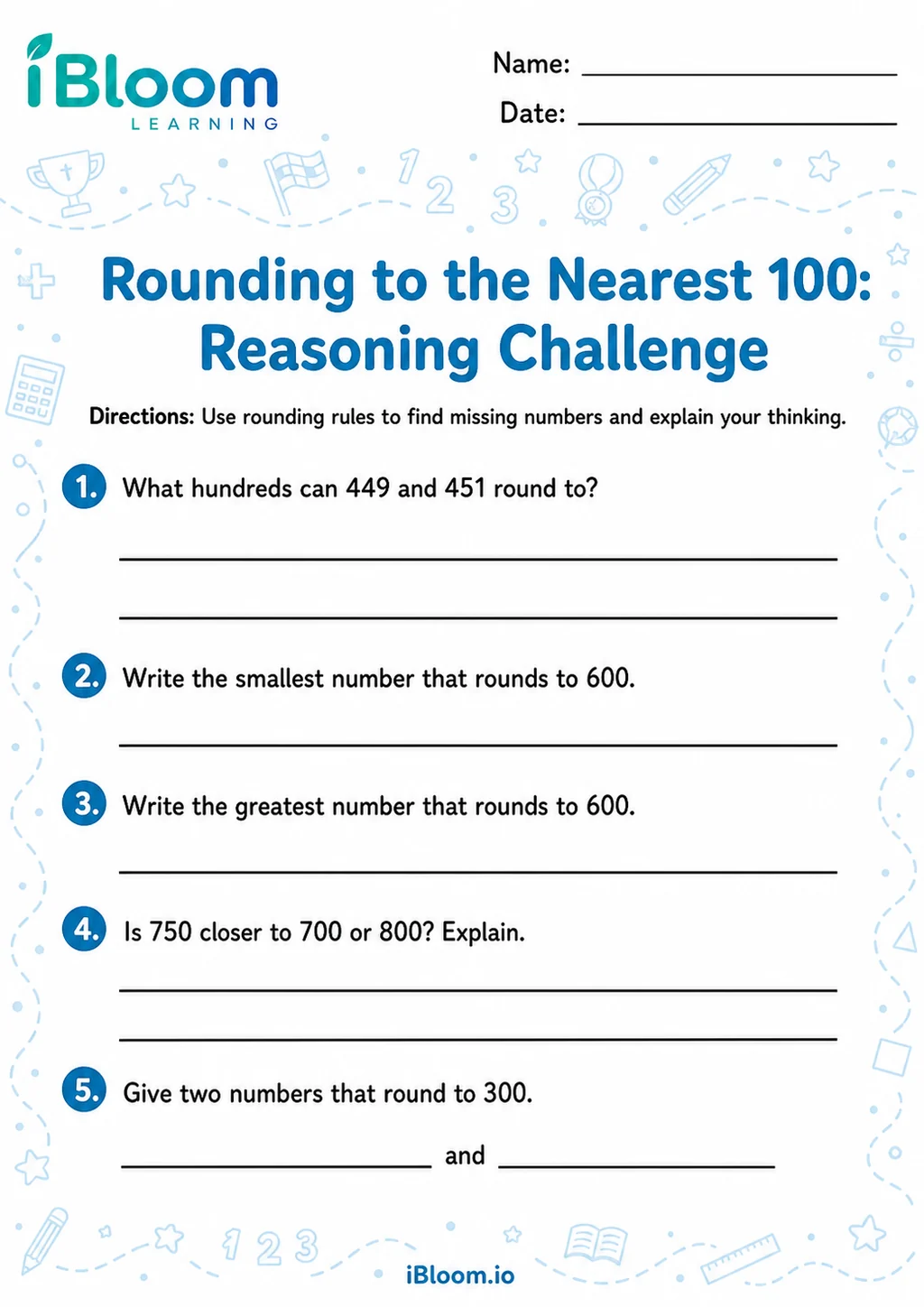 Preview page 1 of Round 3 Digit Numbers Nearest 100 — Reasoning Challenge