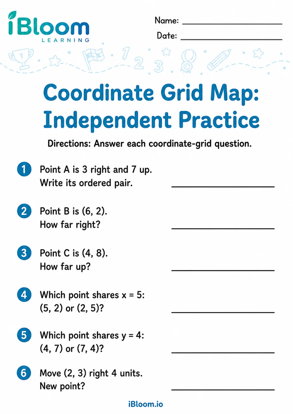 Preview page 1 of Coordinate Grid Map — Independent Practice