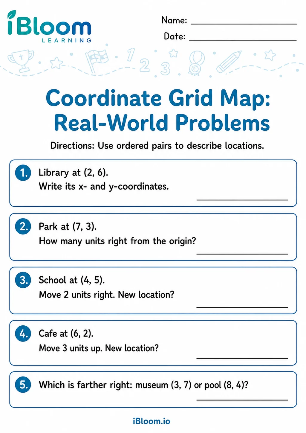 Preview of Coordinate Grid Map — Real-World Problems worksheet