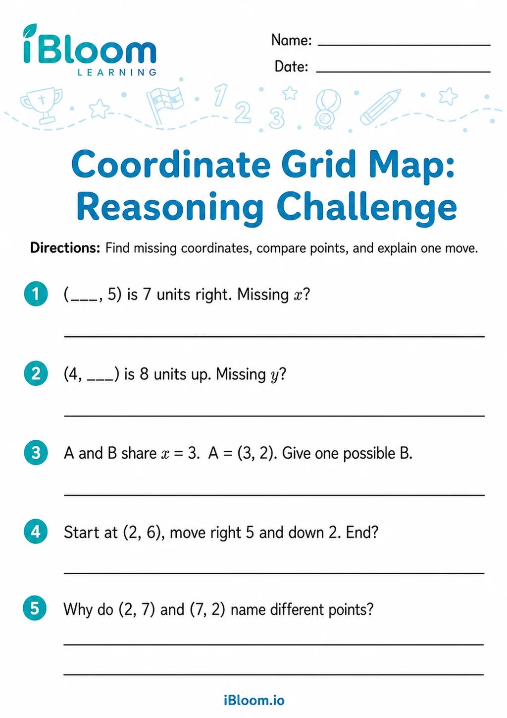 Preview page 1 of Coordinate Grid Map — Reasoning Challenge
