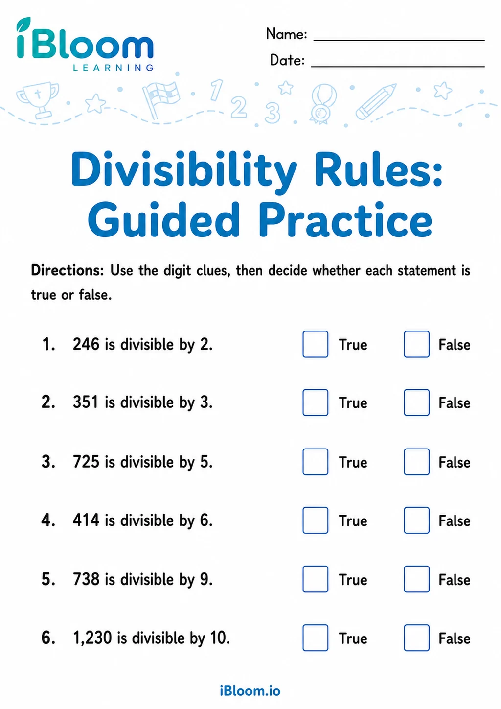 Preview page 1 of Divisibility Rules — Guided Practice