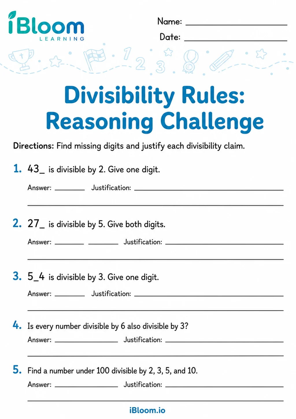 Preview page 1 of Divisibility Rules — Reasoning Challenge