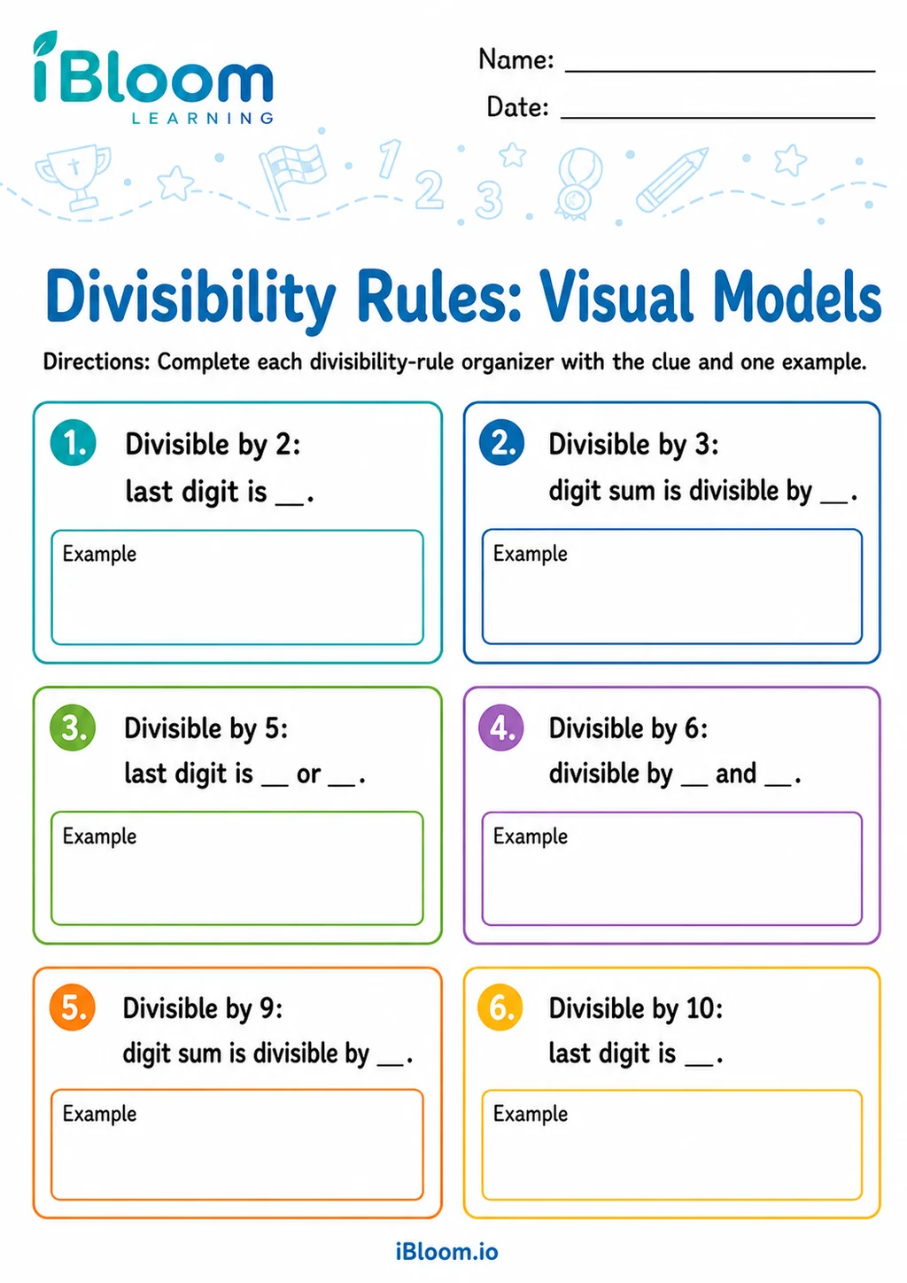 Preview page 1 of Divisibility Rules — Visual Models