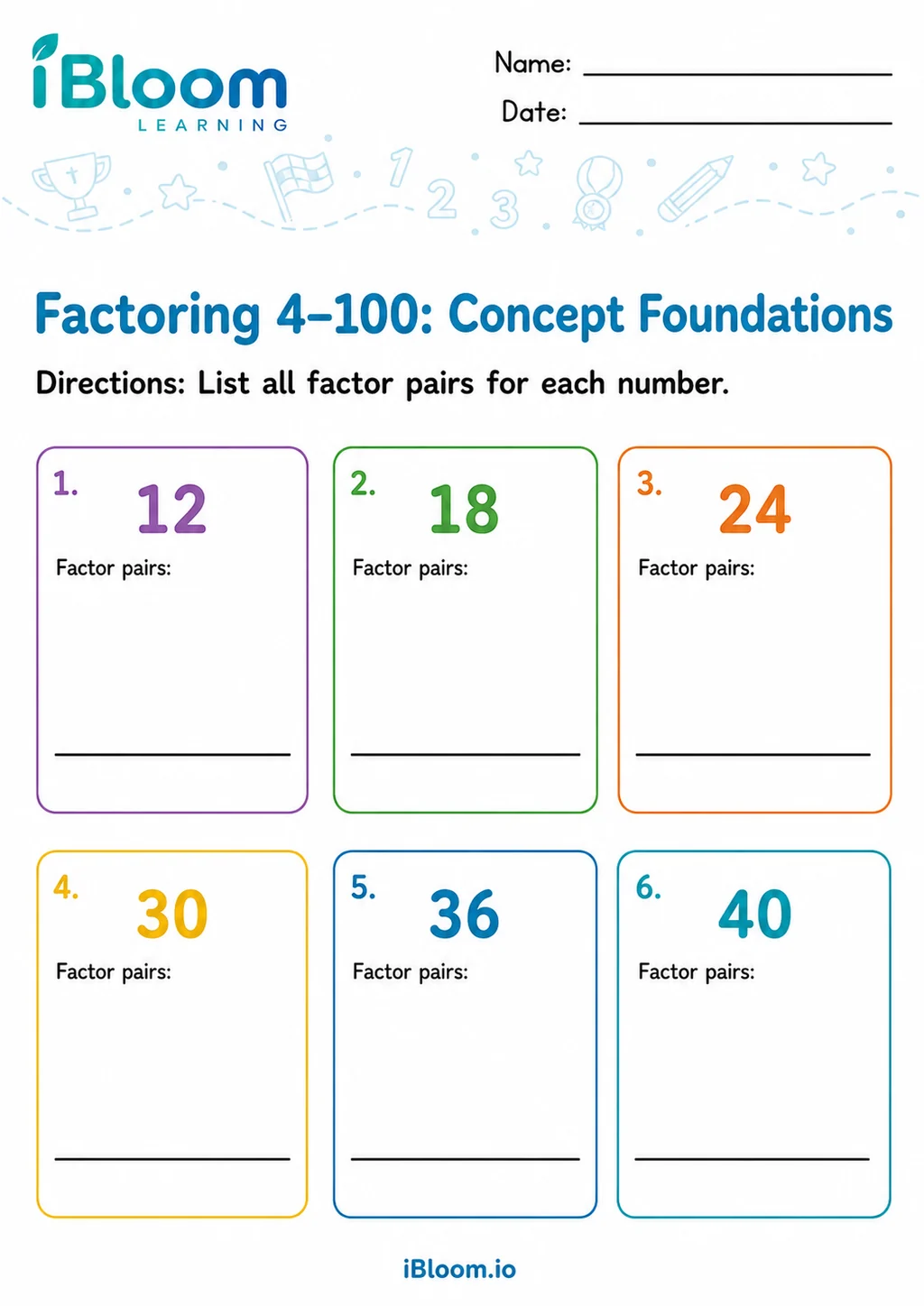 Preview page 1 of Factoring 4–100 — Concept Foundations