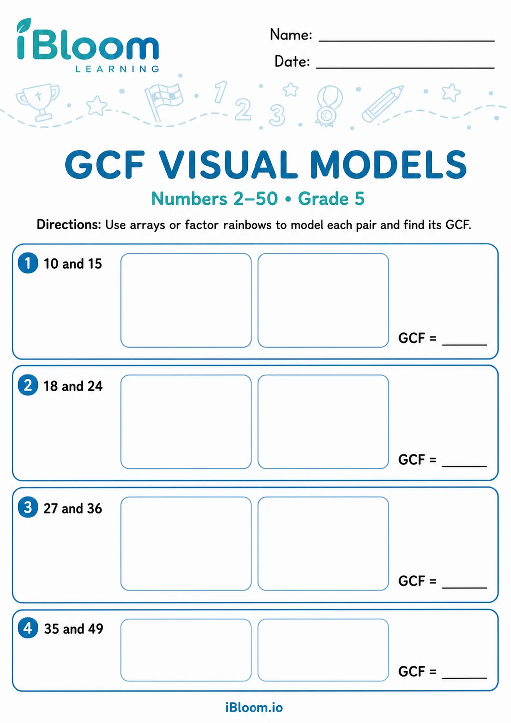 Preview page 1 of Greatest Common Factor 2–50 — Visual Models