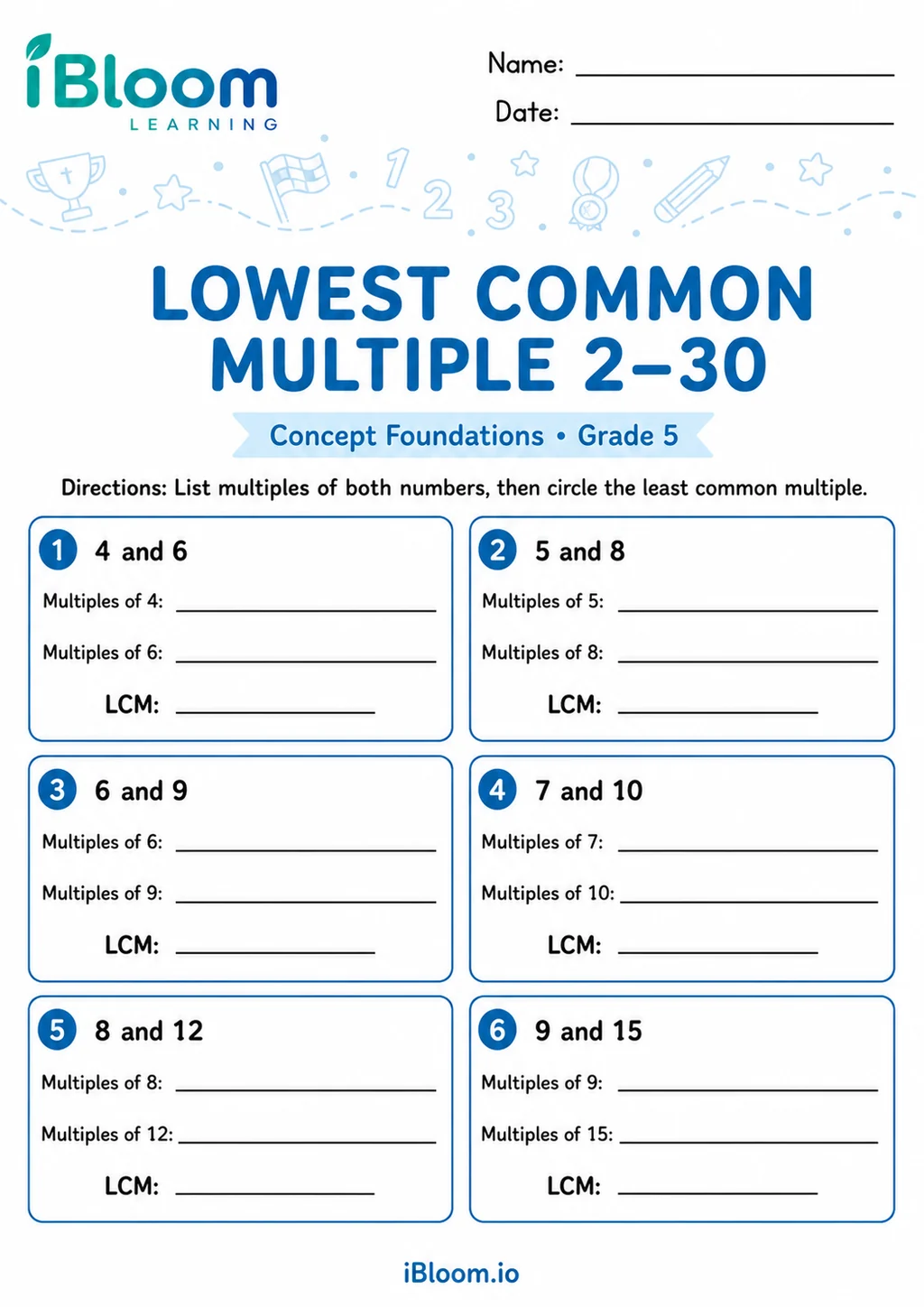 Preview page 1 of Lowest Common Multiple 2–30 — Concept Foundations