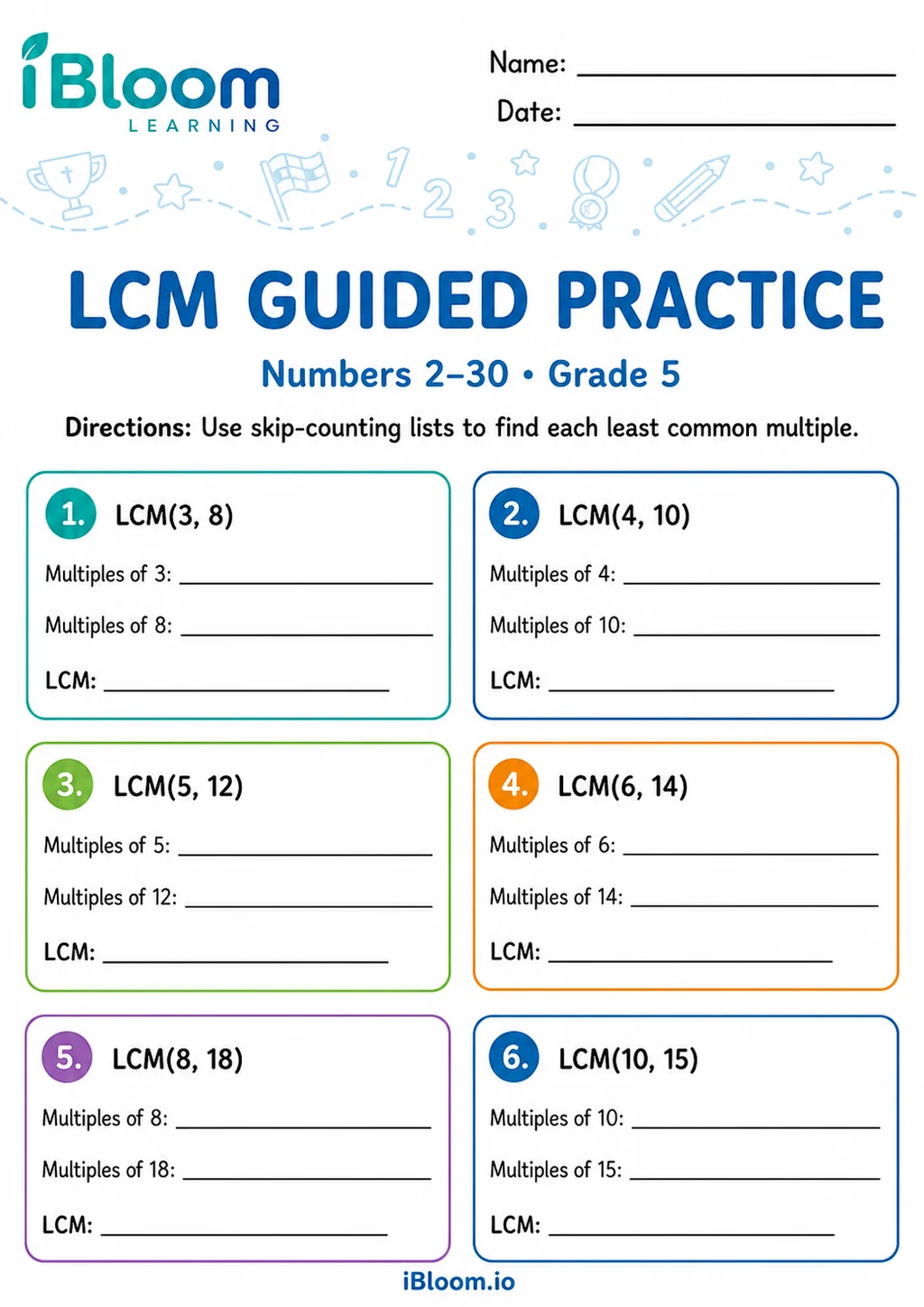 Preview page 1 of Lowest Common Multiple 2–30 — Guided Practice