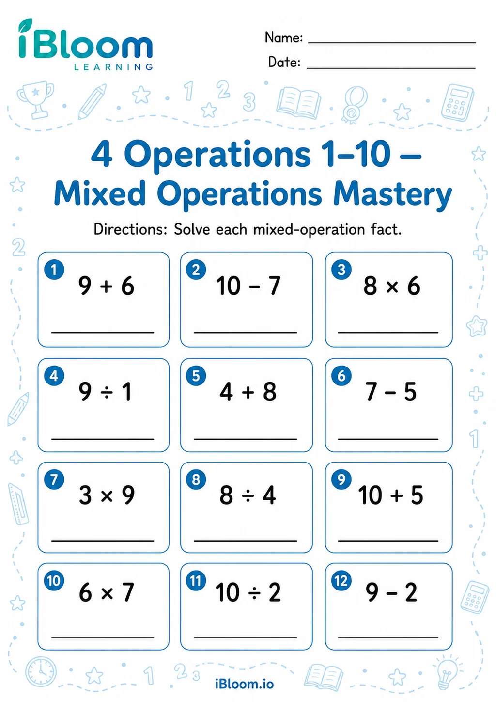 Preview page 1 of 4 Operations 1 10 — Mixed Operations Mastery