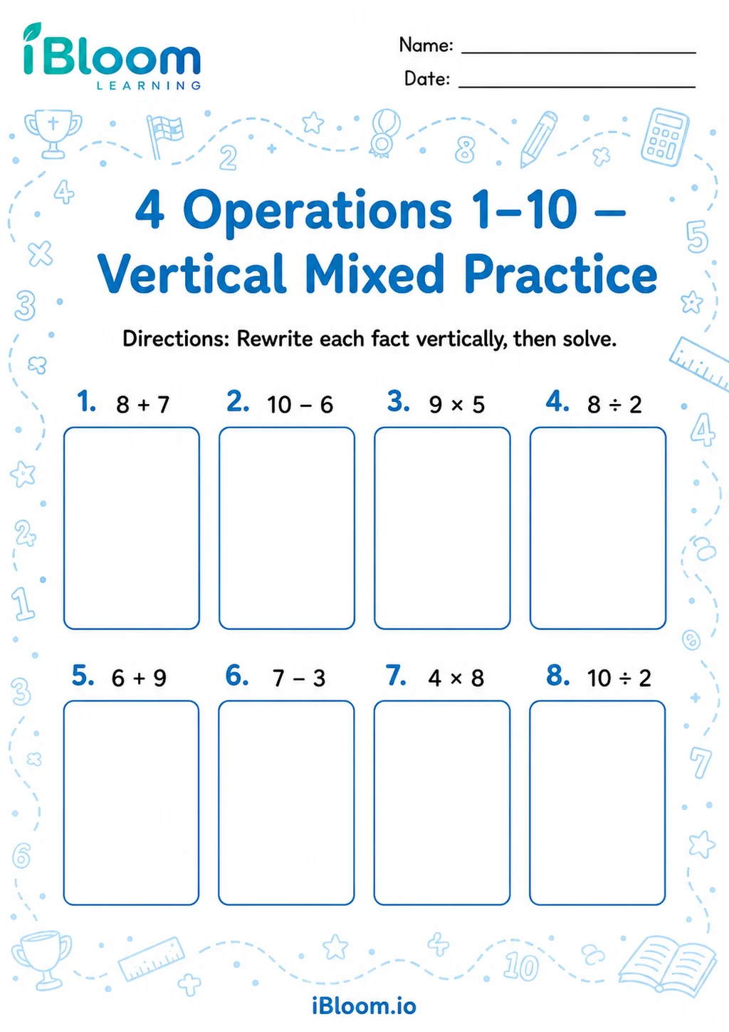 Preview page 1 of 4 Operations 1 10 — Vertical Mixed Practice