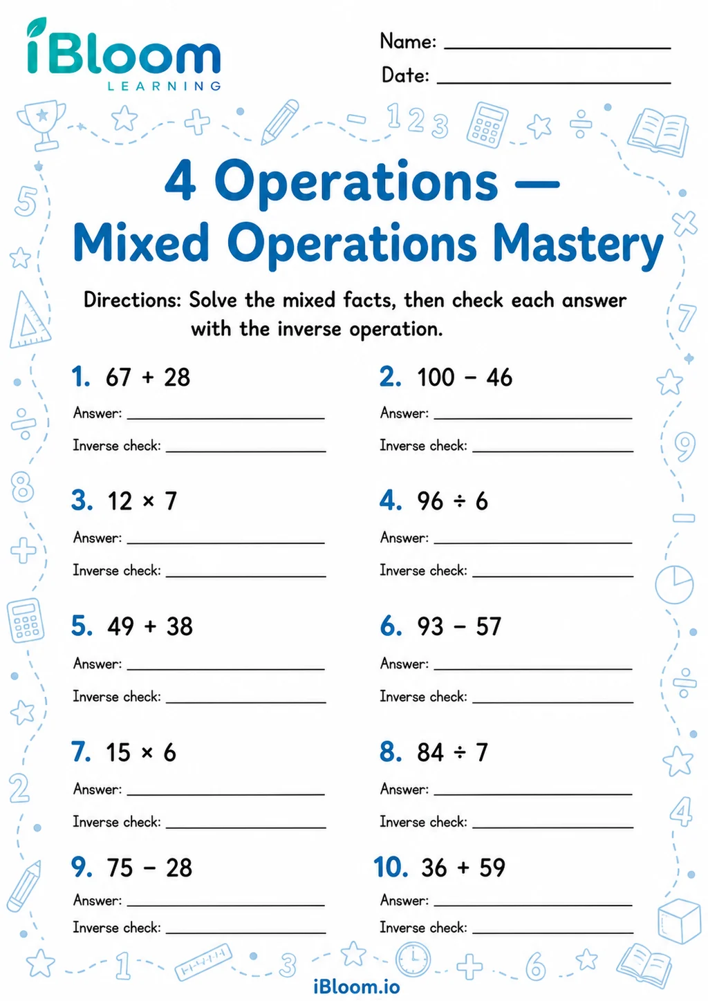 Preview page 1 of 4 Operations — Mixed Operations Mastery