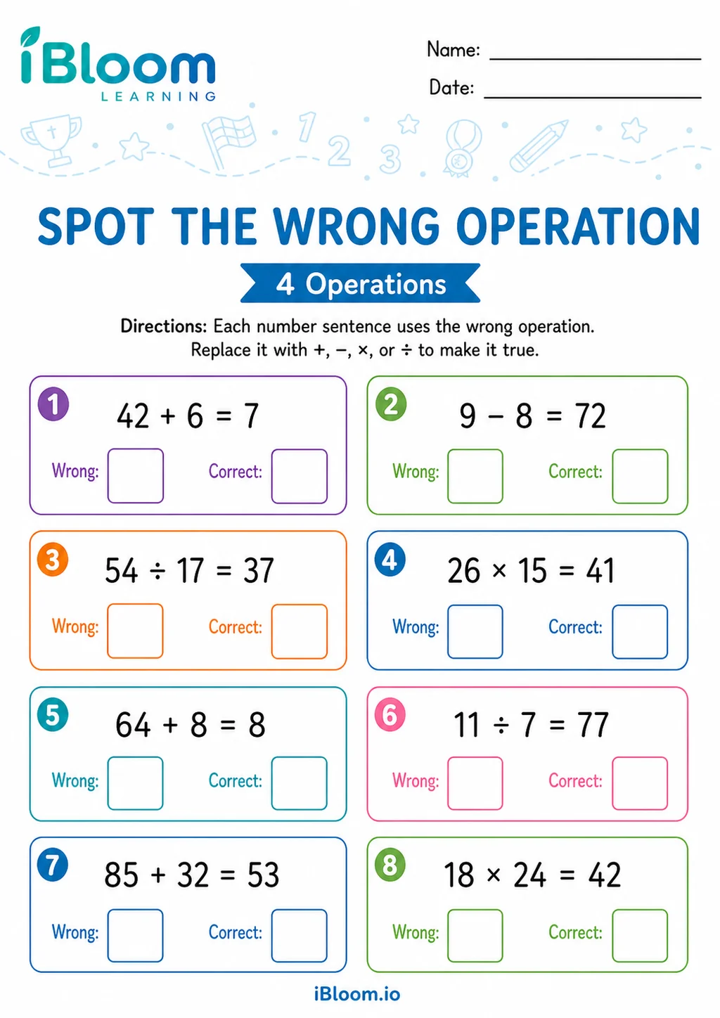 Preview page 1 of 4 Operations — Spot the Wrong Operation