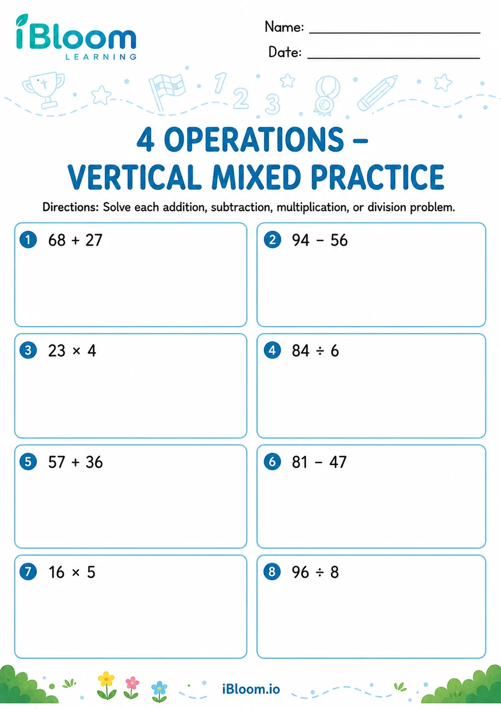 Preview page 1 of 4 Operations — Vertical Mixed Practice