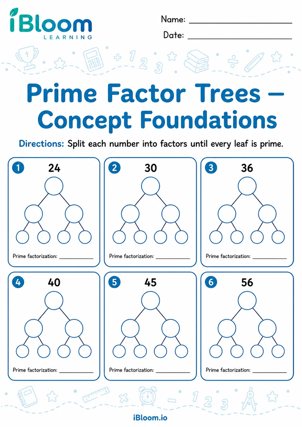 Preview of Prime Factor Trees — Concept Foundations worksheet