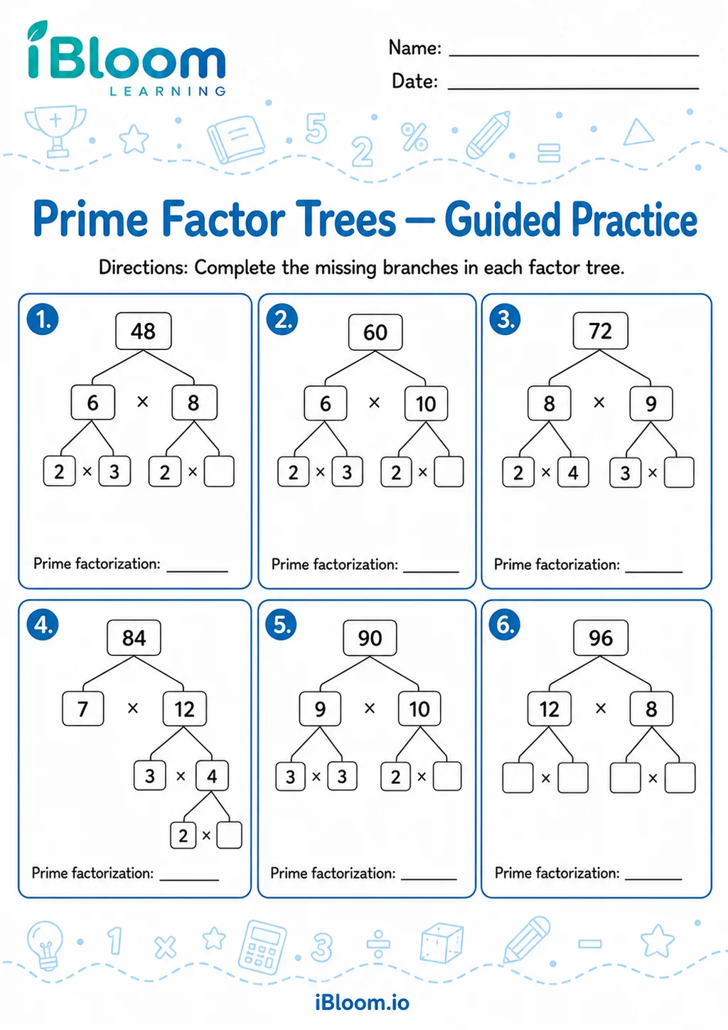 Preview page 1 of Prime Factor Trees — Guided Practice