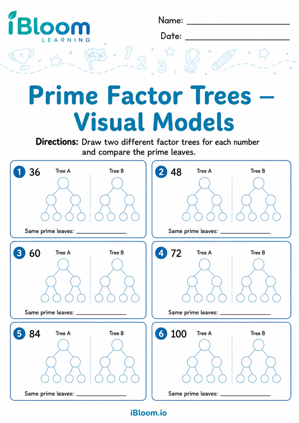 Preview of Prime Factor Trees — Visual Models worksheet
