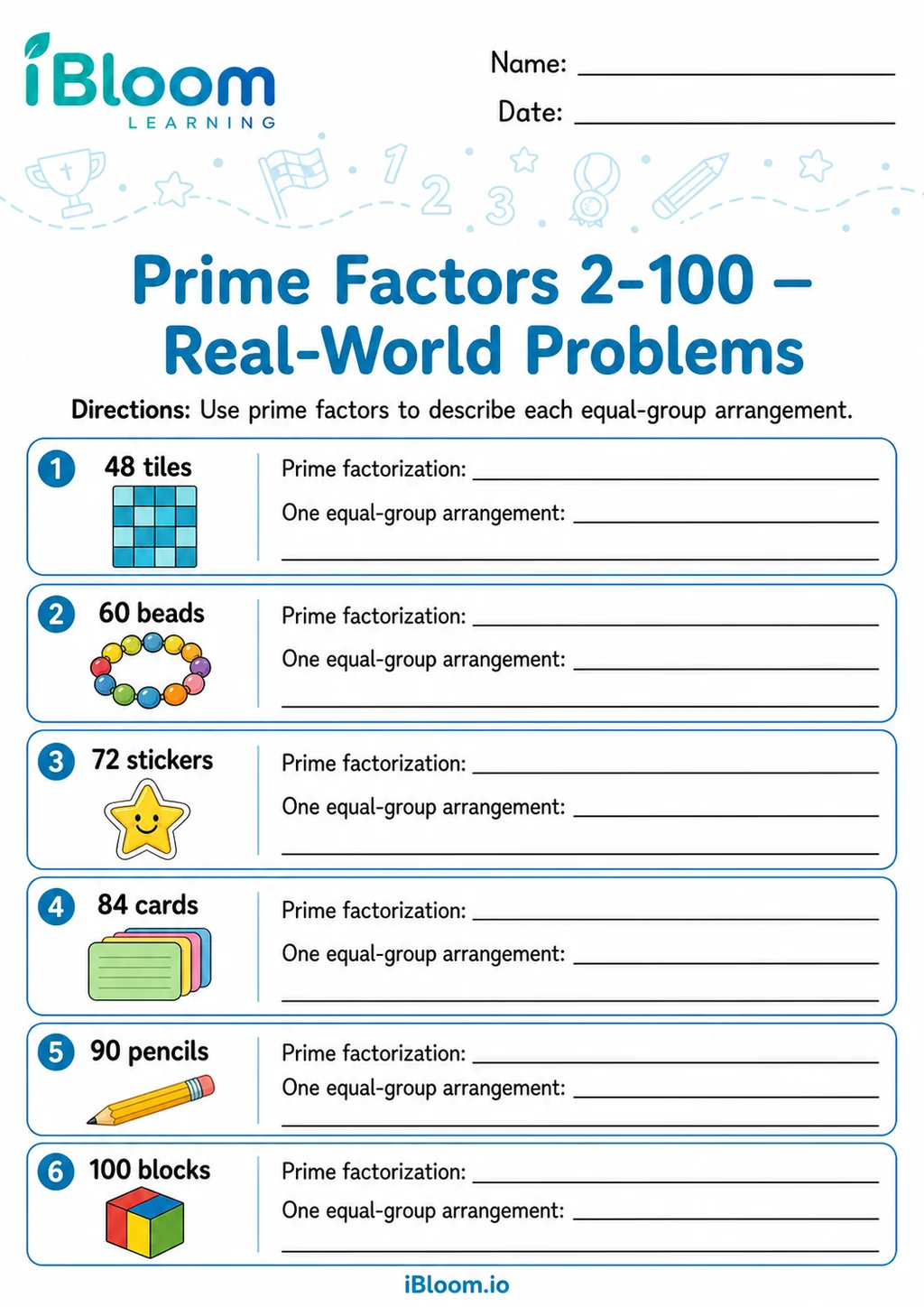 Preview page 1 of Prime Factors 2–100 — Real-World Problems