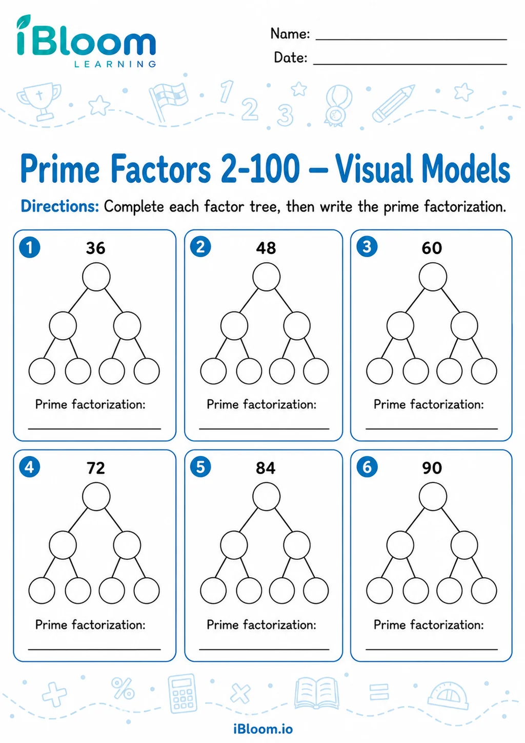 Preview page 1 of Prime Factors 2–100 — Visual Models