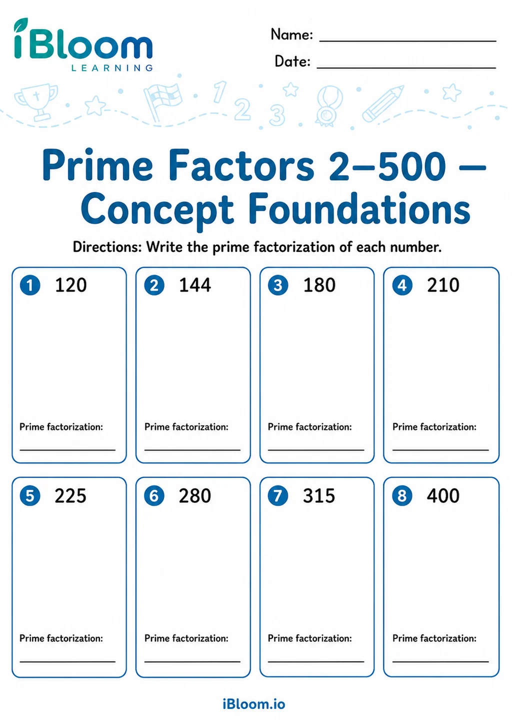 Preview page 1 of Prime Factors 2–500 — Concept Foundations