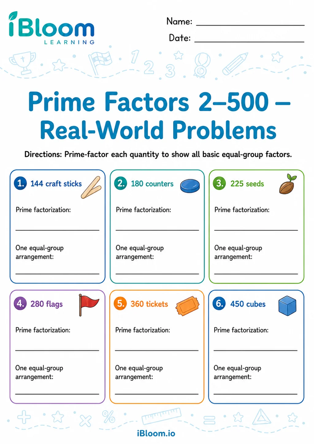 Preview page 1 of Prime Factors 2–500 — Real-World Problems