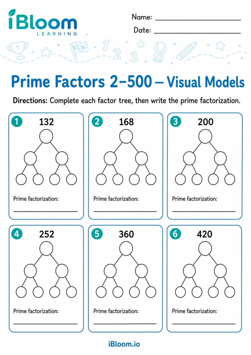 Preview of Prime Factors 2–500 — Visual Models worksheet