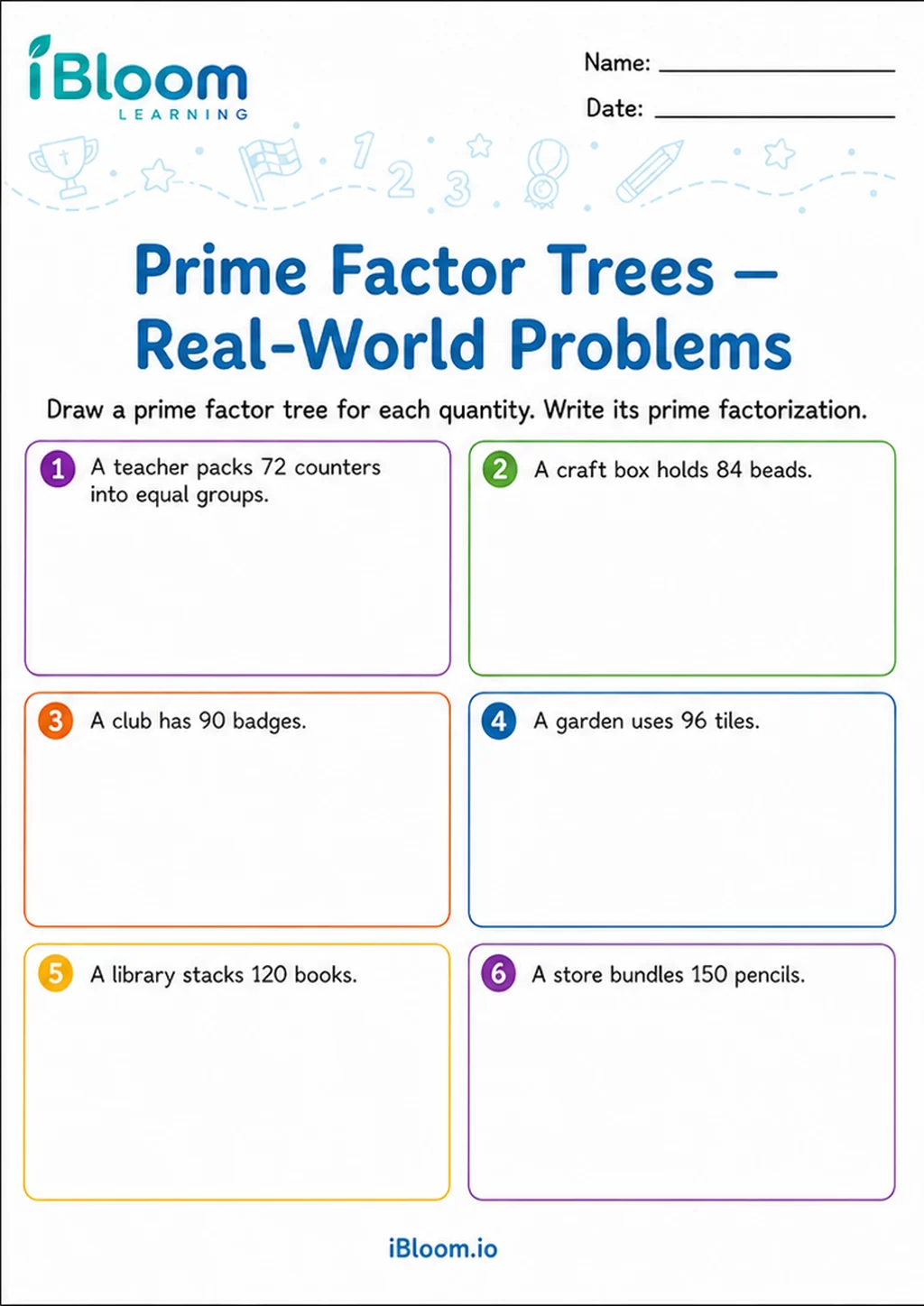 Preview of Prime Factor Trees — Real-World Problems worksheet