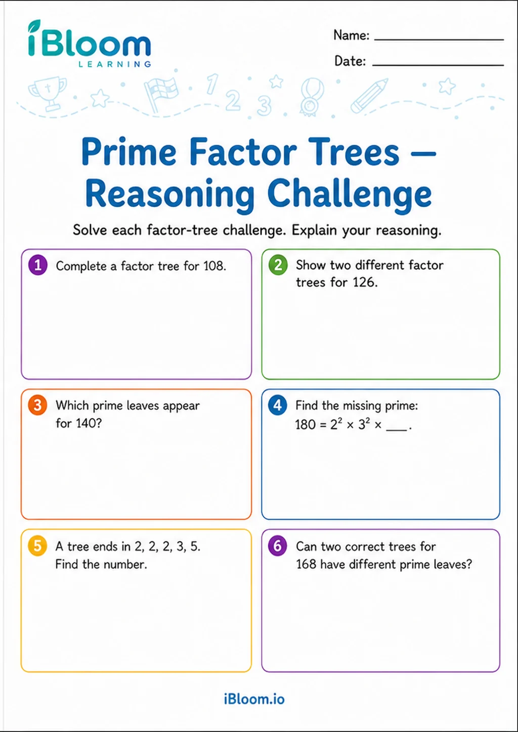Preview of Prime Factor Trees — Reasoning Challenge worksheet