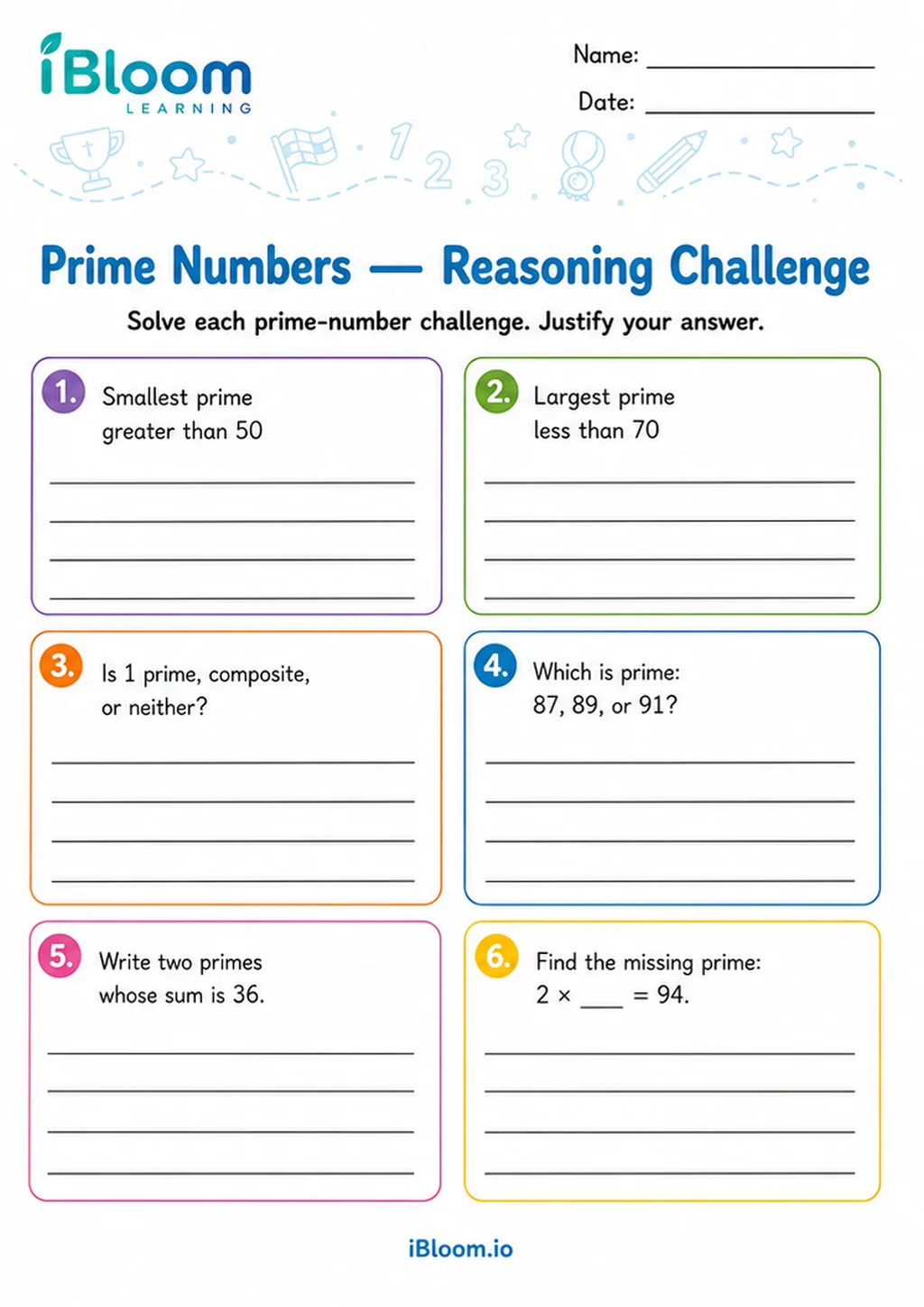 Preview of Prime Numbers — Reasoning Challenge worksheet