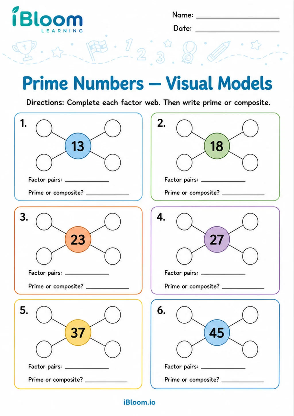 Preview of Prime Numbers — Visual Models worksheet