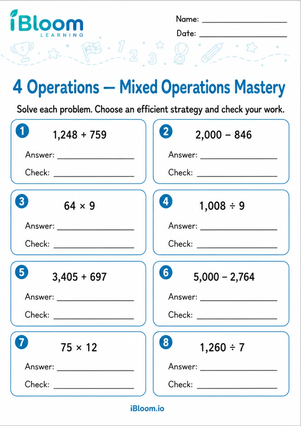 Preview page 1 of 4 Operations Horizontal — Mixed Operations Mastery
