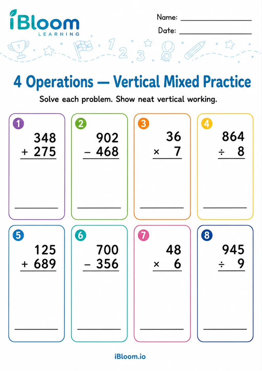 Preview page 1 of 4 Operations Horizontal — Vertical Mixed Practice