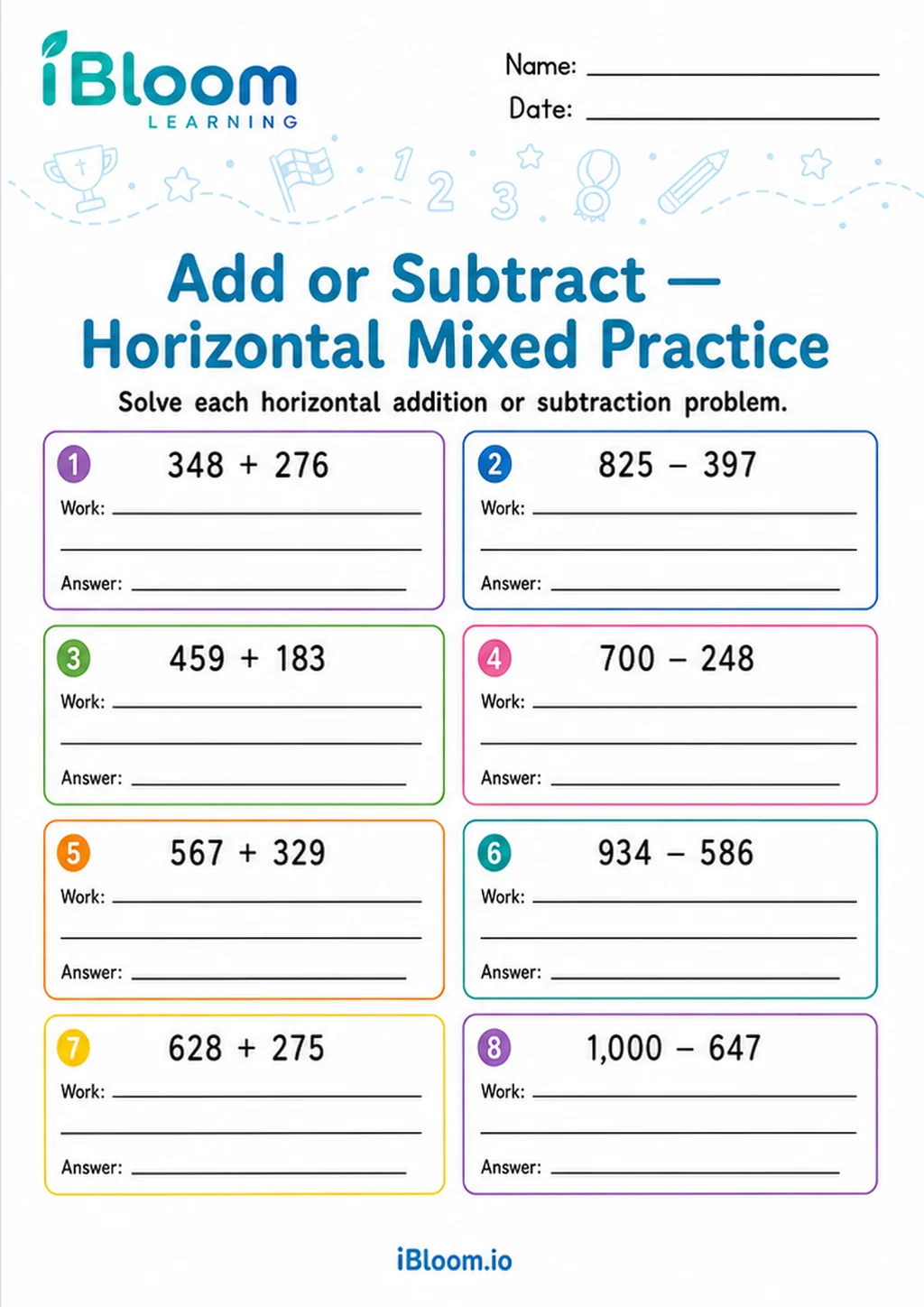 Preview page 1 of Add Subtract — Horizontal Mixed Practice
