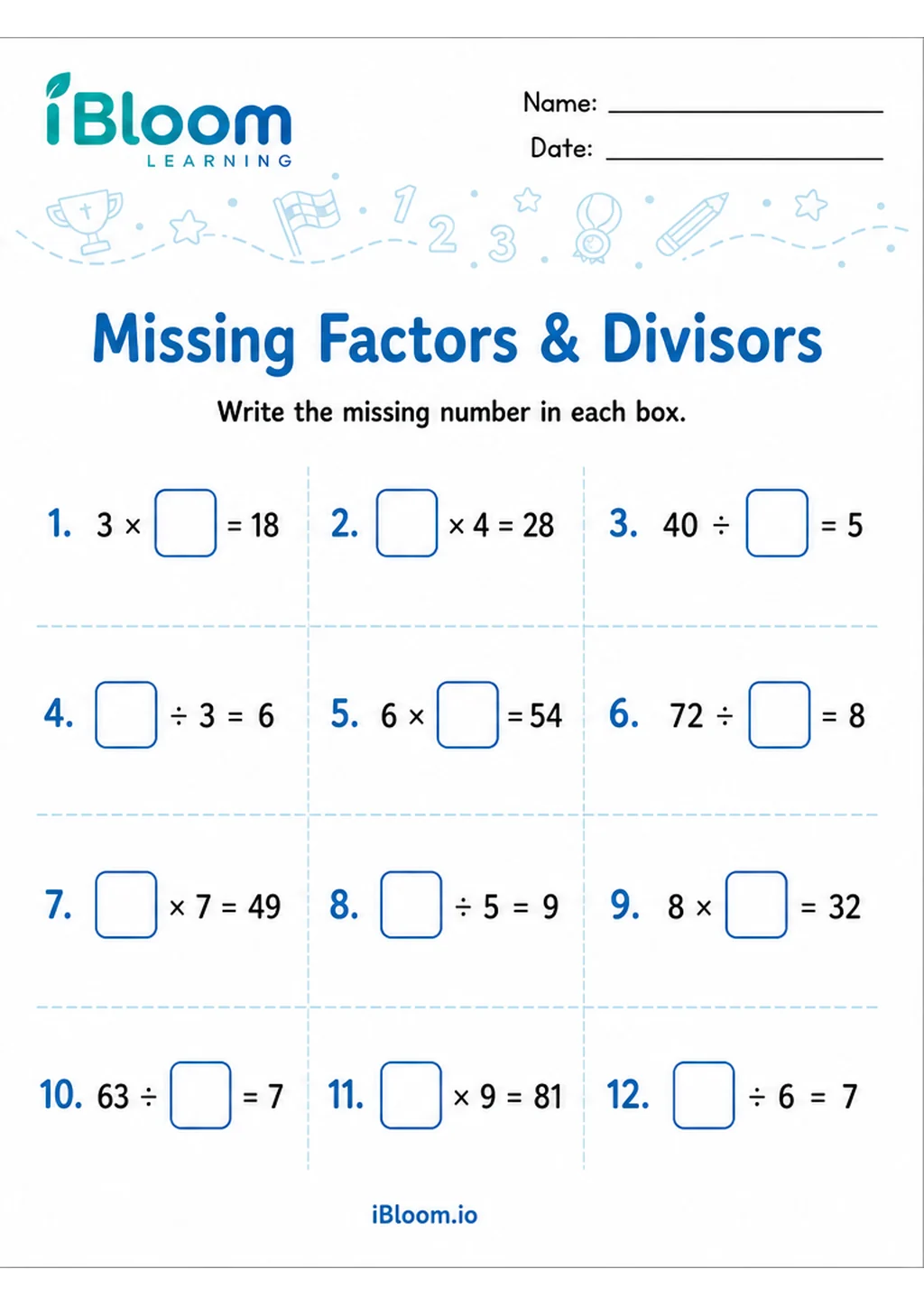 Preview page 1 of Input Output Charts Multiply Divide — Missing Numbers