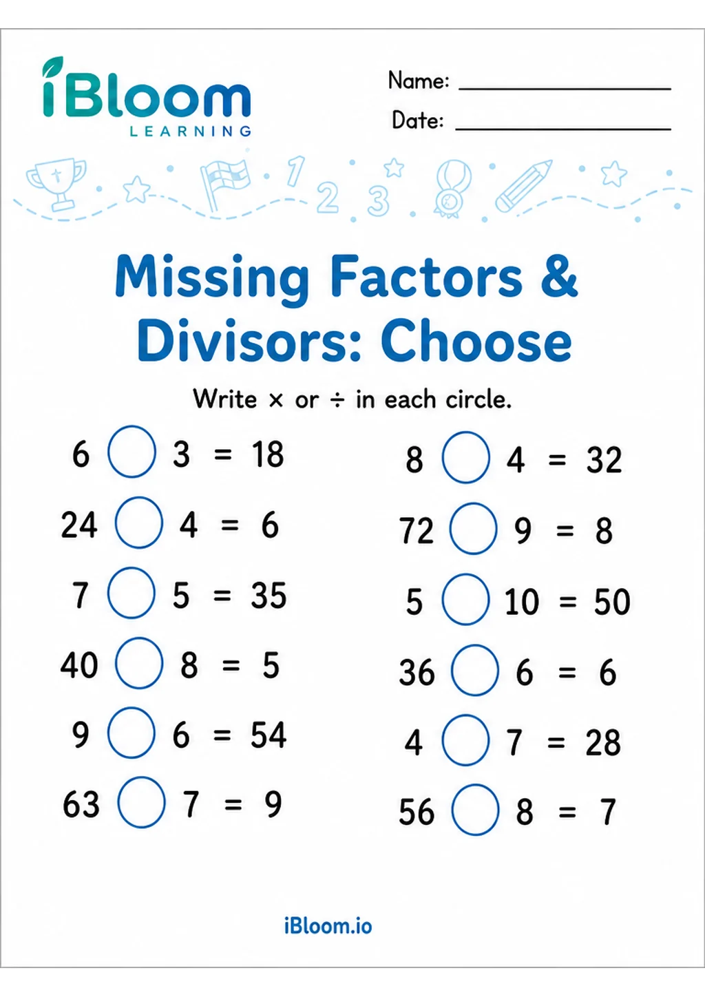 Preview page 1 of Missing Factors Divisors — Choose the Operation