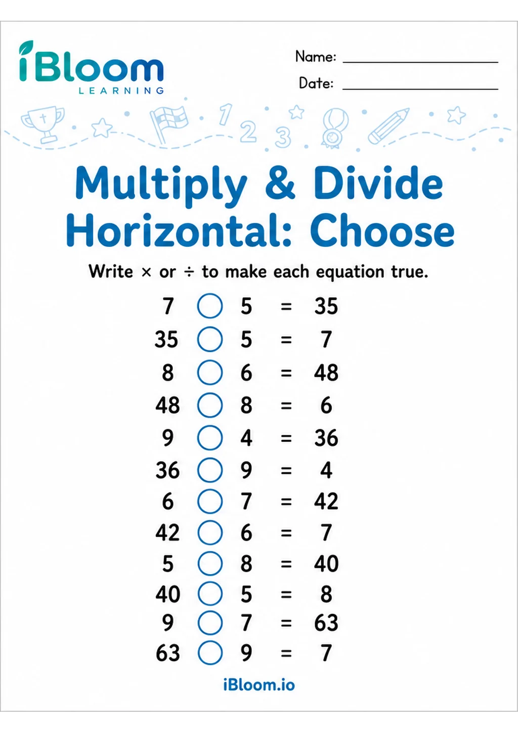 Preview page 1 of Multiply Divide Horizontal — Choose the Operation