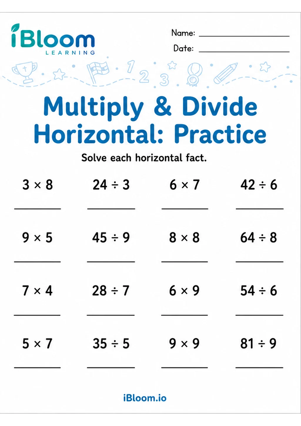 Preview page 1 of Multiply Divide Horizontal — Horizontal Mixed Practice