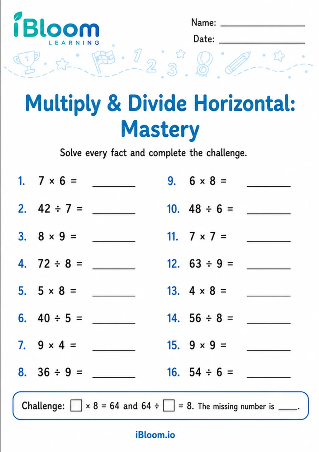 Preview page 1 of Multiply Divide Horizontal — Mixed Operations Mastery